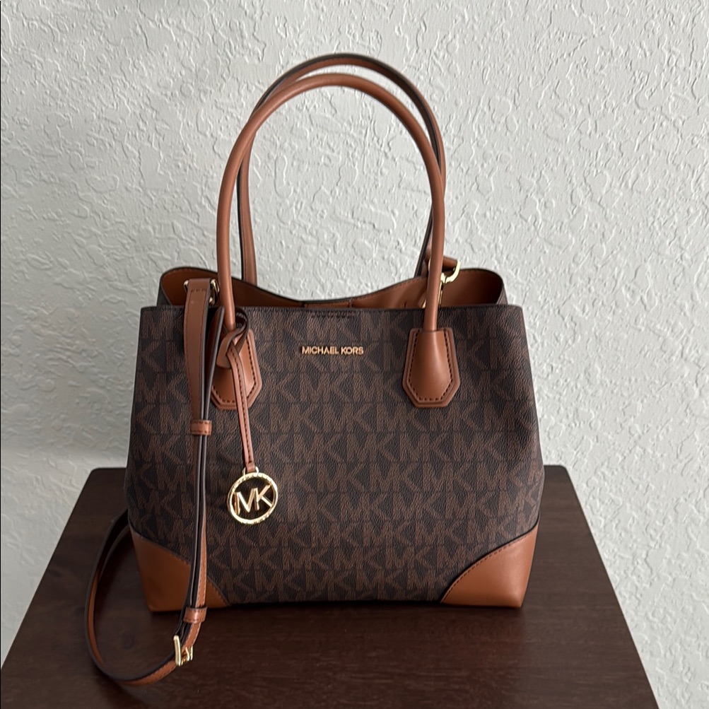 Michael Kors Brown Signature Tote With Gold Hardware